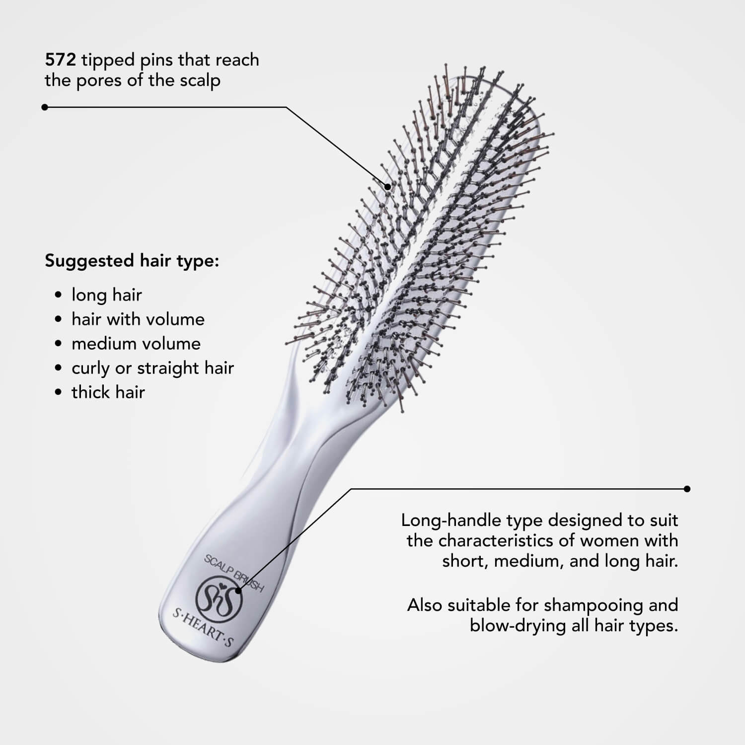 S-HEART-S Scalp Brush World Premium Long Silver